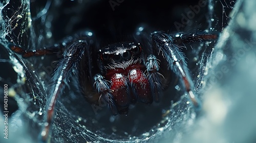 Macro Spider Hiding in Web with Intense Details photo