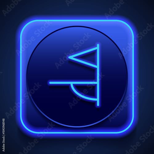 Corner kick flag simple icon vector. Flat design. Blue neon style on button. With shadow