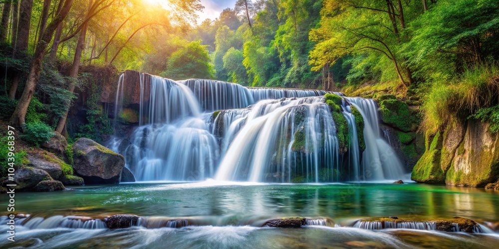 Obraz premium Close-up waterfall on mountain river in forest