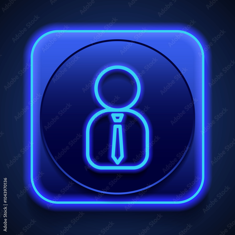 Businessman simple icon vector. Flat design. Blue neon style on button. With shadow Businessman simple icon vector. Flat design. Blue neon style on button. With shadow