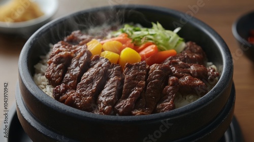 Delicious Korean Beef with Vegetables in Stone Bowl