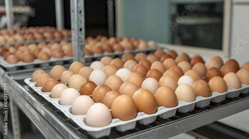 Exploring the diverse types of eggs in a modern egg production facility a close-up on quality and variety photo