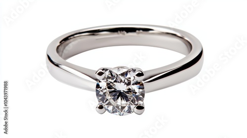 A single silver ring with a small diamond, isolated on a white background, with polished surfaces and intricate details
