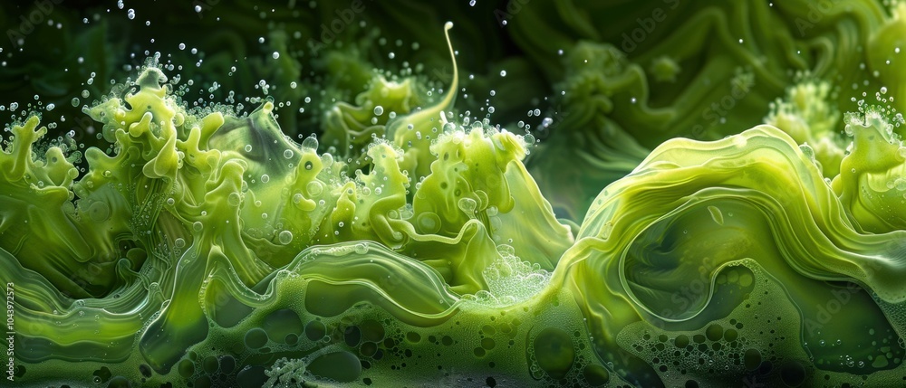 Abstract green liquid with bubbles. AI. Abstract green liquid with bubbles. AI.