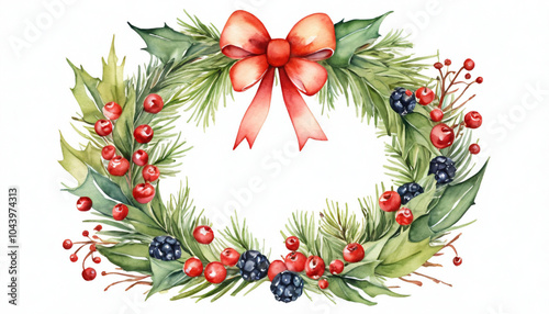 Set of watercolor Christmas elements