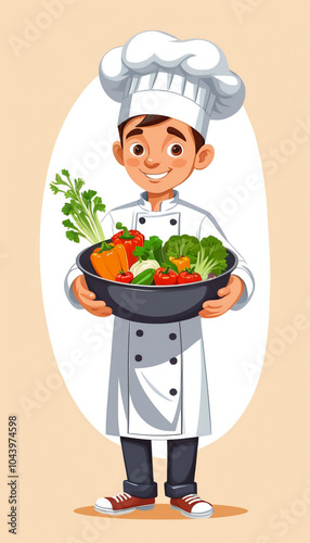 chef holding a plate with vegetables