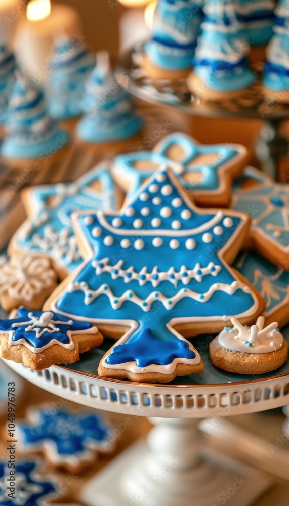 Festive Hanukkah Cookies in Dreidel and Menorah Shapes for Holiday Celebrations Festive Hanukkah Cookies in Dreidel and Menorah Shapes for Holiday Celebrations