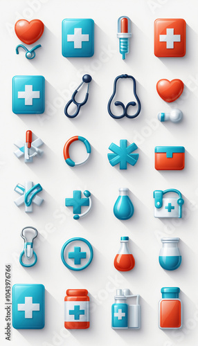 3d medical icon png element set, transparent background