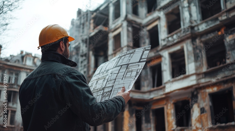 Historic Building Restoration: An architect overseeing the restoration of a historic building Historic Building Restoration: An architect overseeing the restoration of a historic building