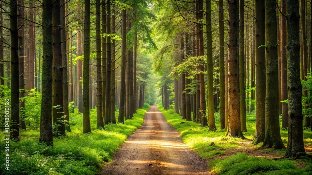Fototapeta premium Scenic forest path landscape with tall trees, nature