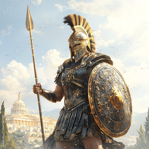 A powerful Spartan warrior in full armor.