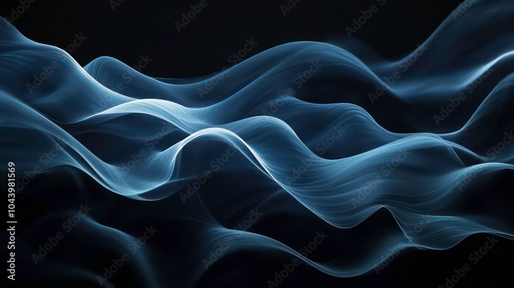 Obraz premium Abstract blue and white waves on a black background.