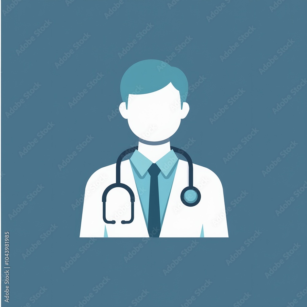 Minimalist doctor icon with white lab coat and stethoscope in flat design style Minimalist doctor icon with white lab coat and stethoscope in flat design style