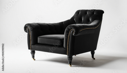 black velvet armchair on white background isolated