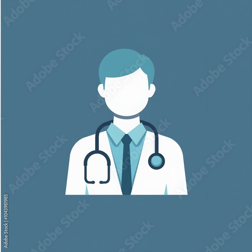 Minimalist doctor icon with white lab coat and stethoscope in flat design style