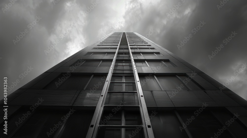 Fototapeta premium Business Climb: Professionals Ascending Skyscraper Ladder for Urban Market Opportunities