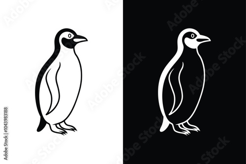 Penguin vector isolated icon illustration. Black penguin silhouette, line art icon, vector illustration on white background.