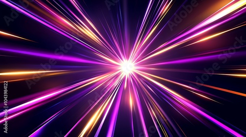 Radiating Neon Light Burst, futuristic flashes, Motion lights, Colorful Streaks on Dark Background