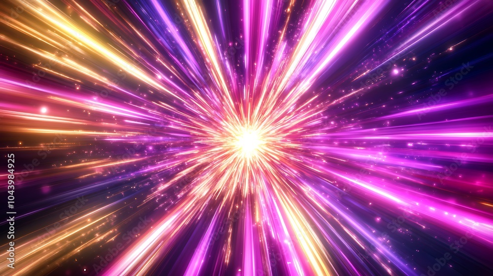 Radiating Neon Light Burst, futuristic flashes, Motion lights,  Colorful Streaks on Dark Background