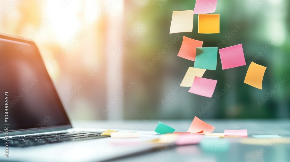 custom made wallpaper toronto digitalA project manager using a laptop to track progress on a project timeline with sticky notes representing different stages.