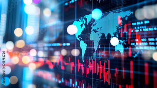 A close-up view of a computer screen displaying stock exchange graph and chart representing increased and decreased price in the stock market. 