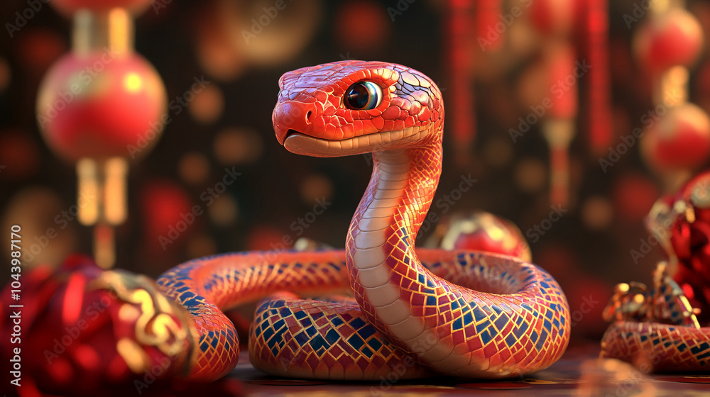 chinese lunar new year with lantern and traditional lion dance background, year of the snake festival celebration background