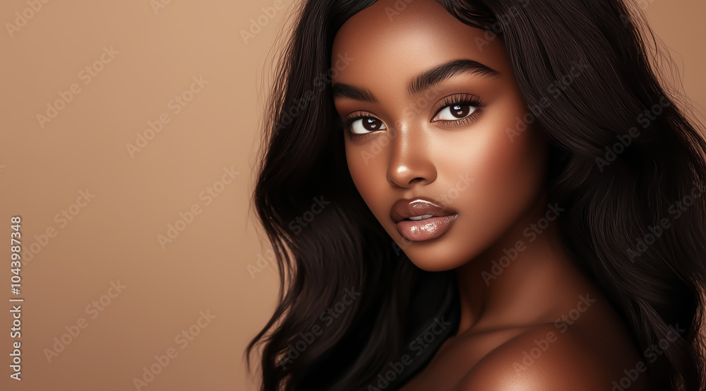 Beautiful dark skinned woman model with long smooth hair. Beautiful dark skinned woman model with long smooth hair.