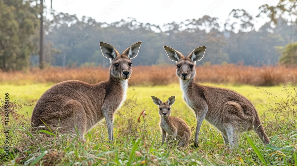Three kangaroos in a natural setting. Three kangaroos in a natural setting.