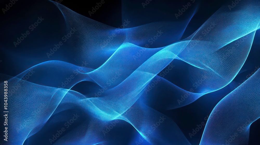 Abstract blue and white flowing lines on a black background. Abstract blue and white flowing lines on a black background.