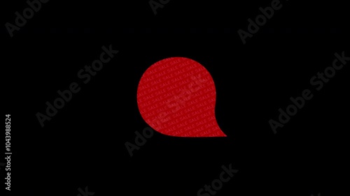 A red sticker with a pattern of the word sale appears on a transparent background. Round sticker with a tail mockup for filling.Isolated animation with alpha channel.