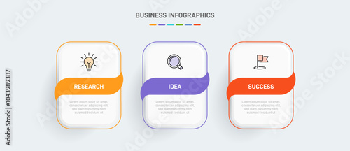 3 clean infographic design shaped elements template, symbolizing the three stages of business strategy and progression. Progress bar or timeline. Vector for presentation, web site or app.