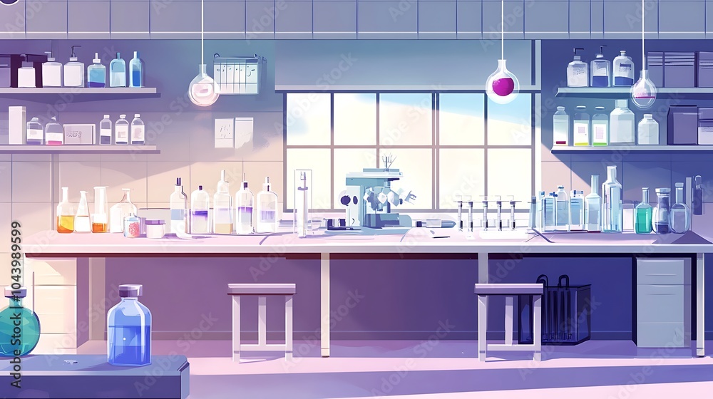 Laboratory Interior with Chemical Equipment and Windows. Laboratory Interior with Chemical Equipment and Windows.