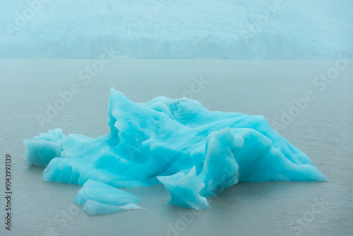 Icebergs from the melting Fjallsjokull Glacier under the rain,  Iceland photo