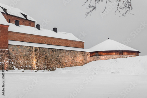 Fortress of Hameenlinna under the snow,  Finland photo