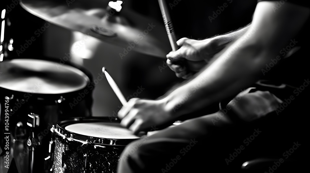 Naklejka premium A drummer's hands move rhythmically over the drums.