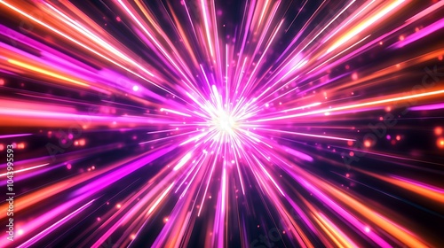 Radiating Neon Light Burst, futuristic flashes, Motion lights,  Colorful Streaks on Dark Background
