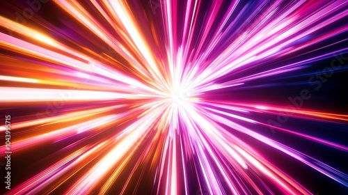 Radiating Neon Light Burst, futuristic flashes, Motion lights, Colorful Streaks on Dark Background