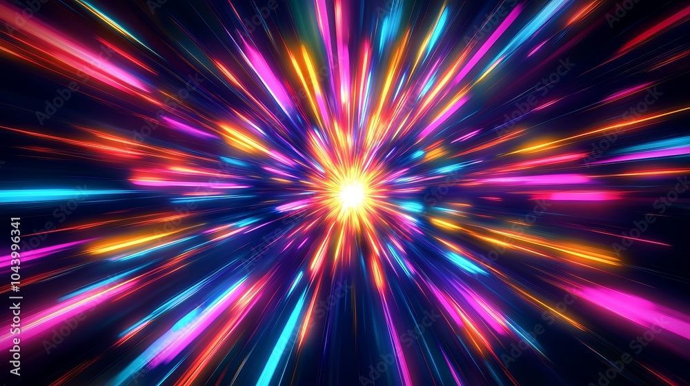 Radiating Neon Light Burst, futuristic flashes, Motion lights, Colorful Streaks on Dark Background Radiating Neon Light Burst, futuristic flashes, Motion lights, Colorful Streaks on Dark Background