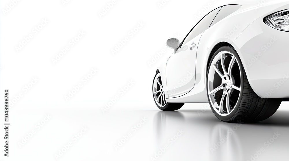 Fototapeta premium Sleek White Sports Car on White Background