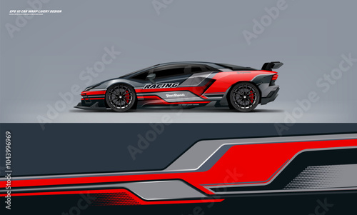 supercar wrap livery design red and black grey color combination for universal medium vector eps10 ready to print printable file