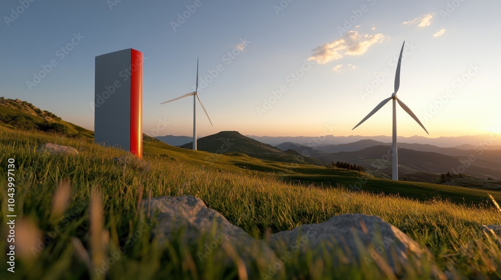 An expansive view of wind turbines nestled in green rolling hills, reflecting the integration of clean technology within breathtaking natural surroundings. An expansive view of wind turbines nestled in green rolling hills, reflecting the integration of clean technology within breathtaking natural surroundings.