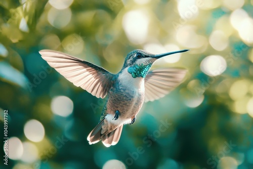 Hummingbird in Flight - Versicolored Emerald Bird in Iguazu Falls, Brasil - Argentina Tourist Destination photo