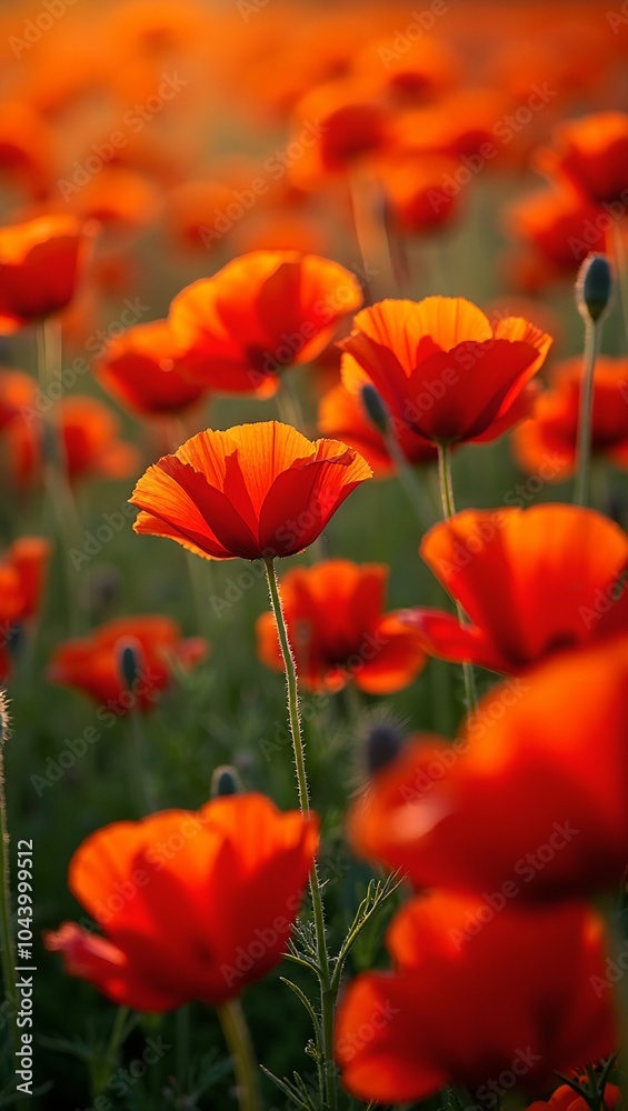 Obraz premium Dynamic floral pattern of red and orange poppies on full frame