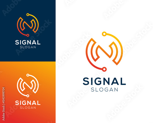 N signal logo. Letter N with signal vector logo design.