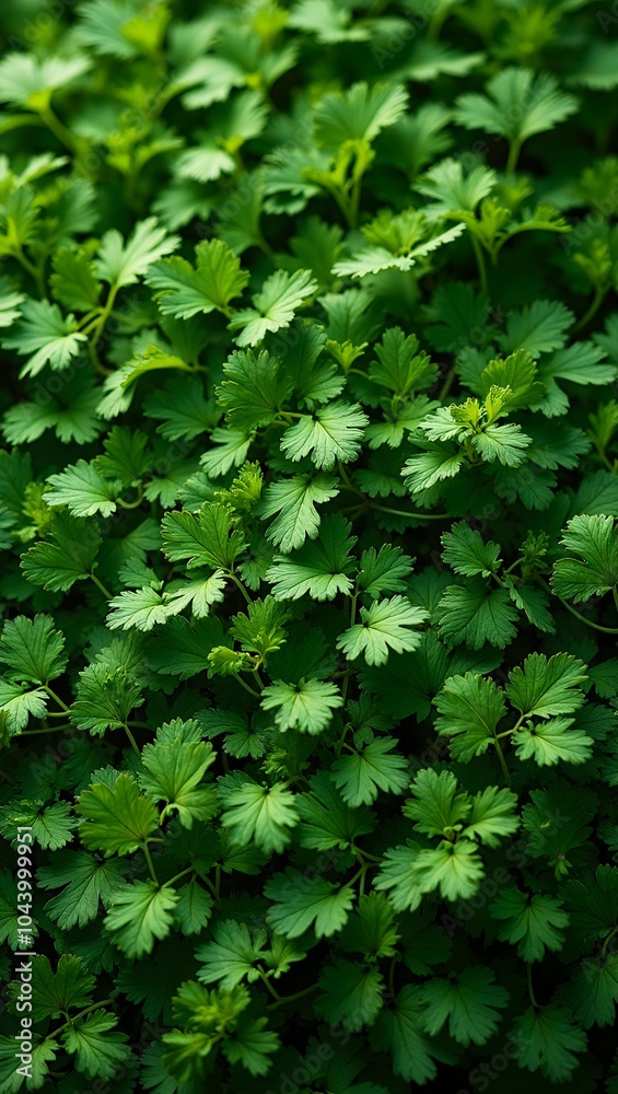 Obraz premium Vibrant green cilantro leaves creating fresh airy background