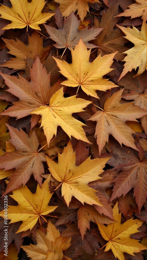 Autumn sycamore leaves in rich browns and golds creating a rustic texture Autumn sycamore leaves in rich browns and golds creating a rustic texture