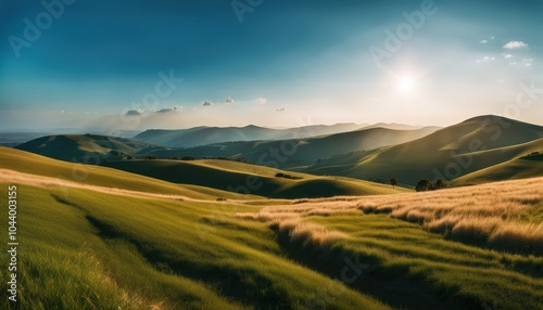 Panoramic view of endless grassy hills