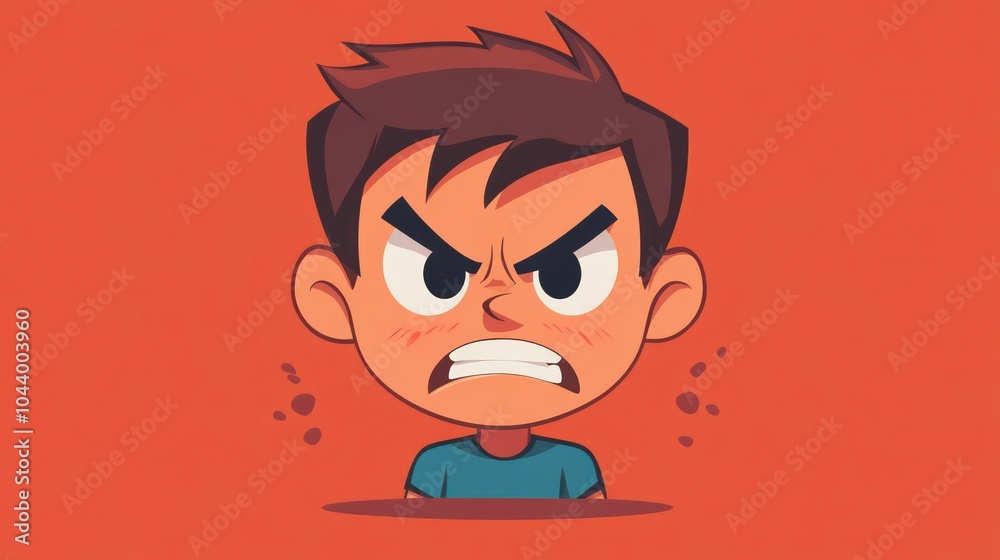 Cartoon illustration of a young boy with an angry expression. Cartoon illustration of a young boy with an angry expression.