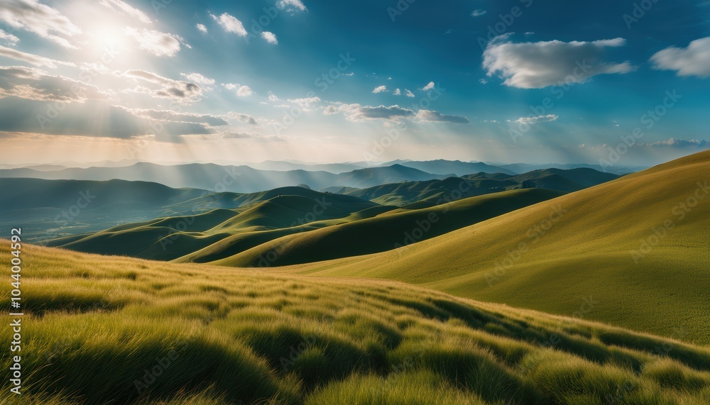 Panoramic view of endless grassy hills Panoramic view of endless grassy hills