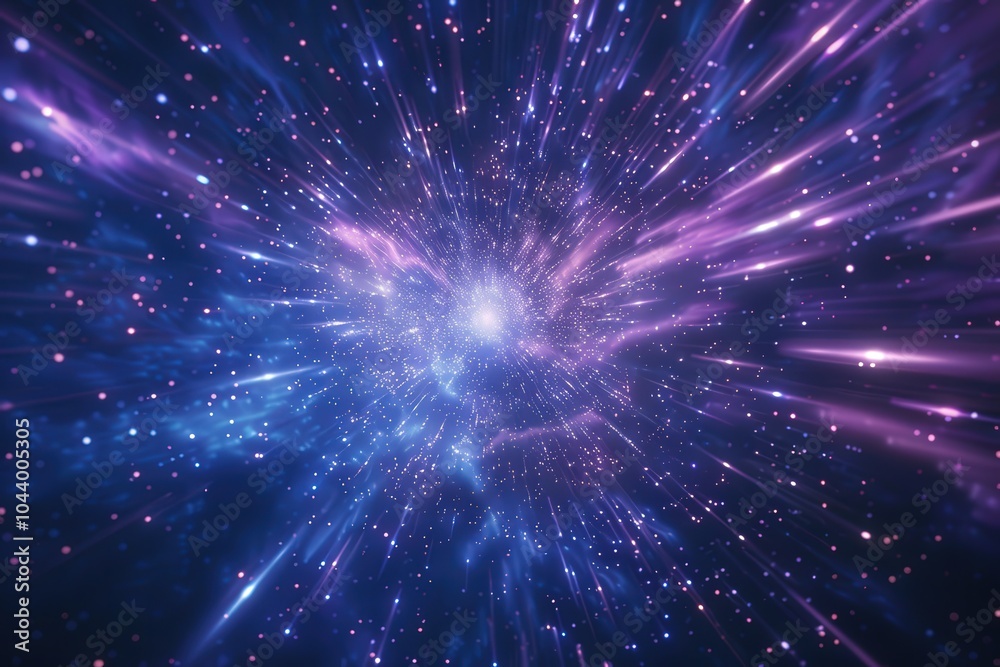 Fototapeta premium A Cosmic Burst of Light and Stars in a Deep Blue and Purple Nebula